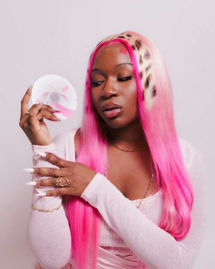Pink hair prop portrait